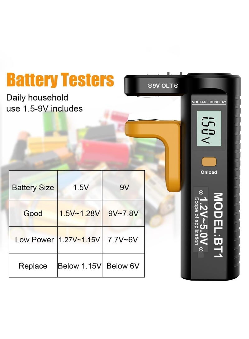 Barakah Battery Tester for AAA AA C D 9V & Button Cells - Universal Battery Checker with LCD Display, Current Detection, No Battery Required - Household Battery Voltage Meter (Black) - Image 2