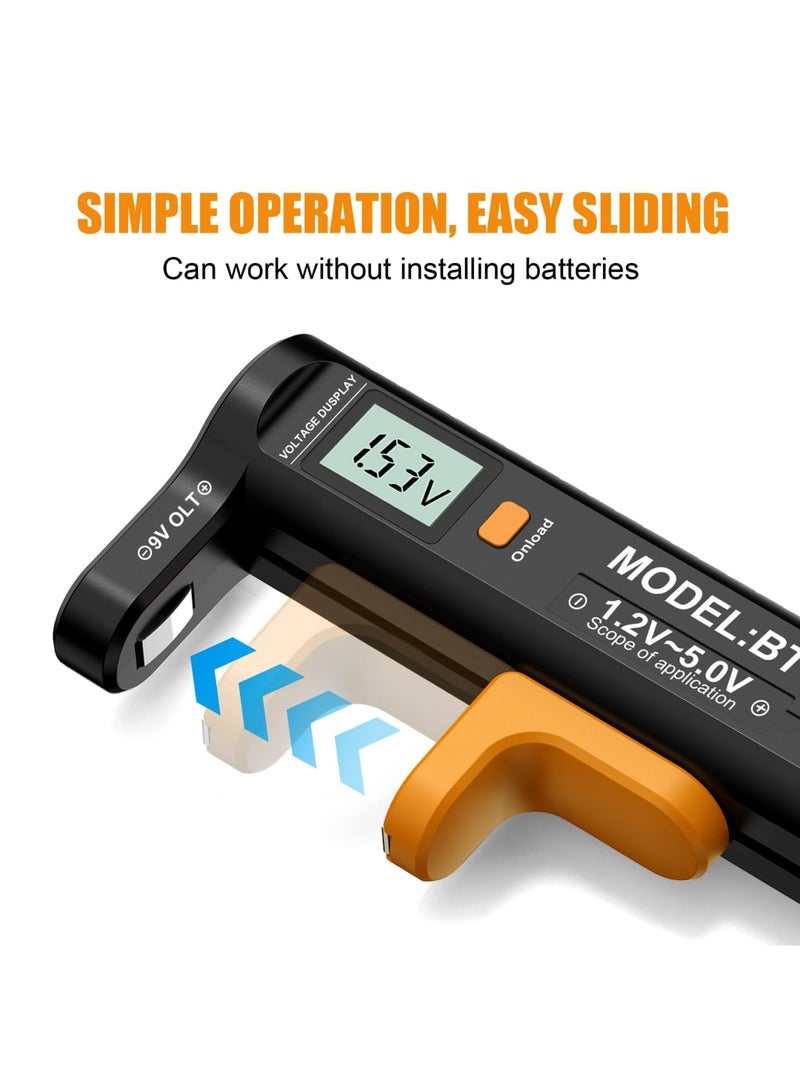 Barakah Battery Tester for AAA AA C D 9V & Button Cells - Universal Battery Checker with LCD Display, Current Detection, No Battery Required - Household Battery Voltage Meter (Black) - Image 5