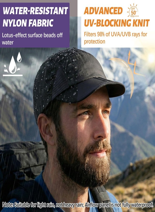 Ababalaya Unisex Lightweight Waterproof Baseball Cap, Foldable UPF 50+ Breathable Sun Hat, Quick Dry Nylon Summer Visor Hat for Outdoor Sports, Black - Image 5