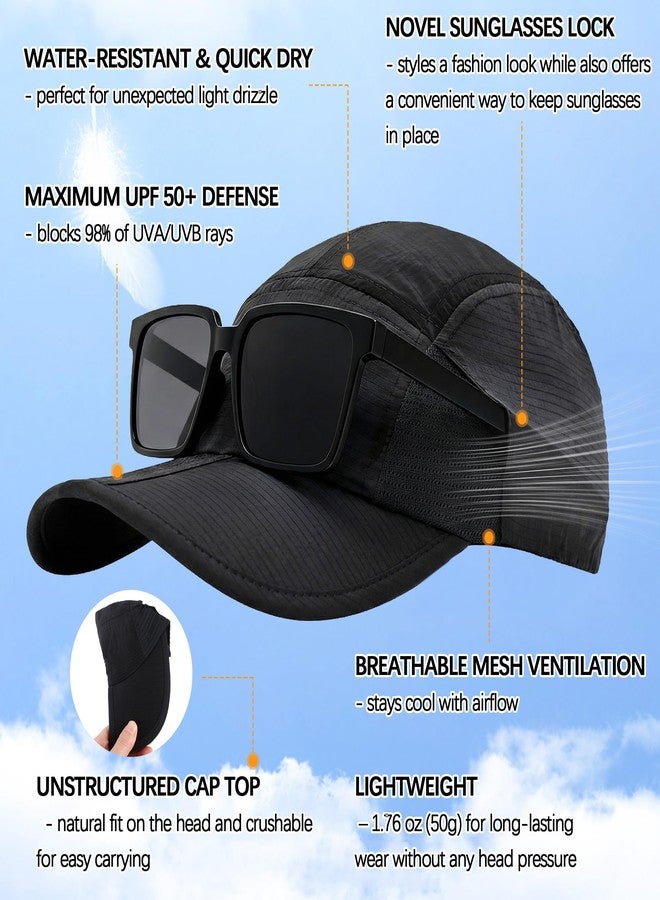 Ababalaya Unisex Lightweight Waterproof Baseball Cap, Foldable UPF 50+ Breathable Sun Hat, Quick Dry Nylon Summer Visor Hat for Outdoor Sports, Black - Image 2