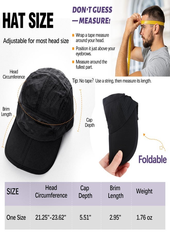 Ababalaya Unisex Lightweight Waterproof Baseball Cap, Foldable UPF 50+ Breathable Sun Hat, Quick Dry Nylon Summer Visor Hat for Outdoor Sports, Black - Image 3