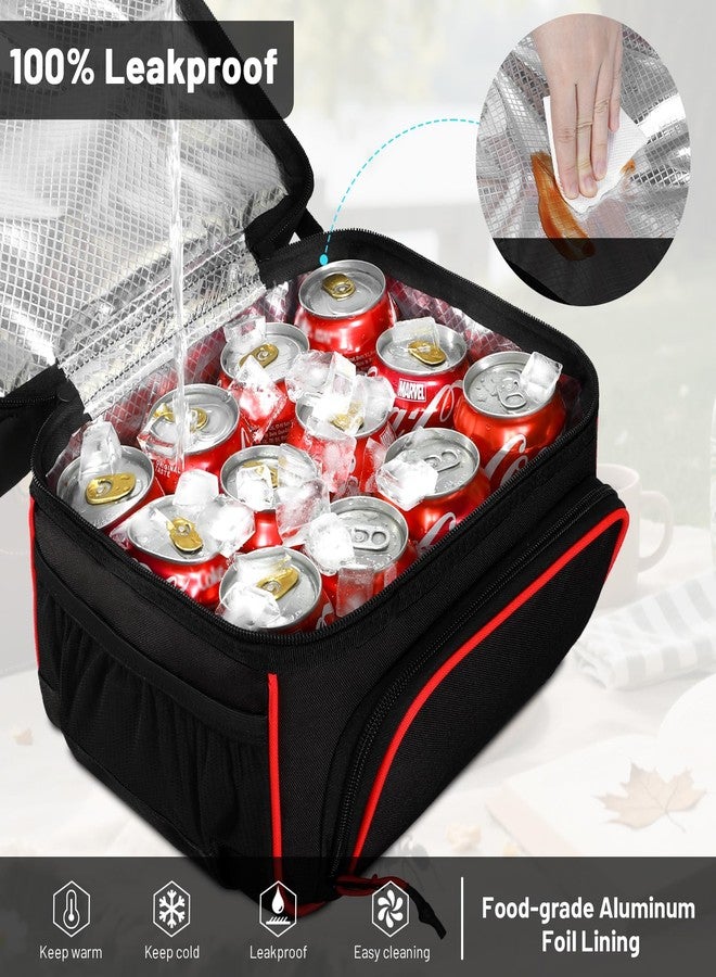 MIER Dual Compartment Lunch Bag Tote with Shoulder Strap for Men and Women Insulated Leakproof Cooler Bag, Black/Red - Image 5