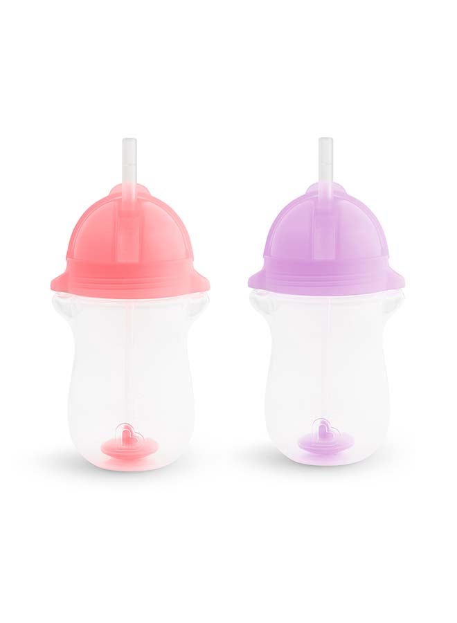 مونشكين Any Angle Click Lock Weighted Straw Trainer Cups 2Pk 10Oz - Pink / Purple - Image 1