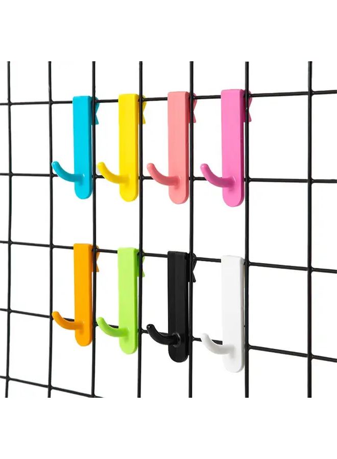 8 White Plastic Wall Mounted Hooks with Wire Frame For Keys Hats Bags Organizer - Image 1