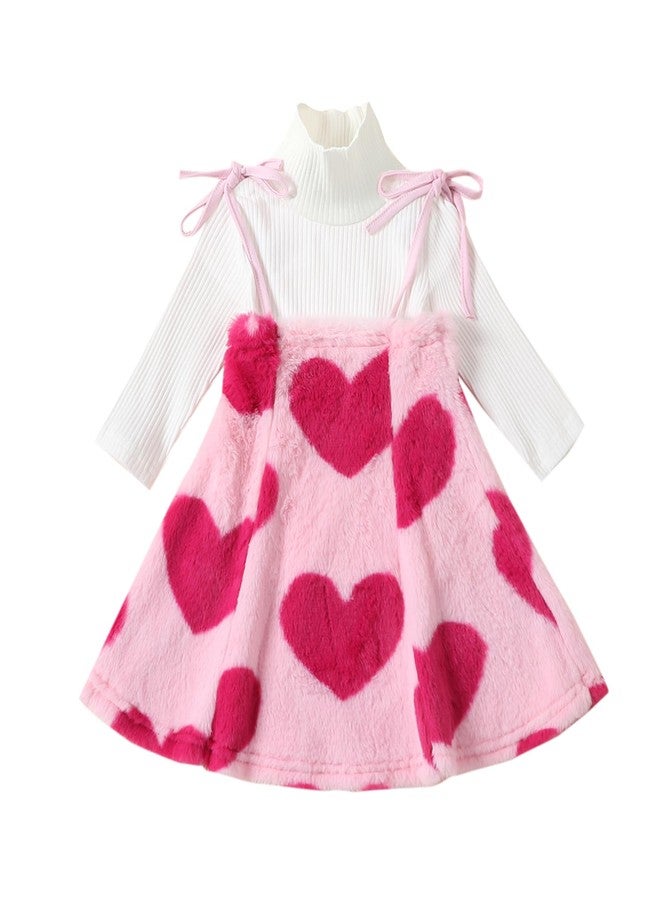 Gureui Toddler Baby Girl Valentines Day Outfit Long Sleeve Shirt Heart Print Skirt Dress Clothes (A Pink Heart, 4-5T) - Image 1