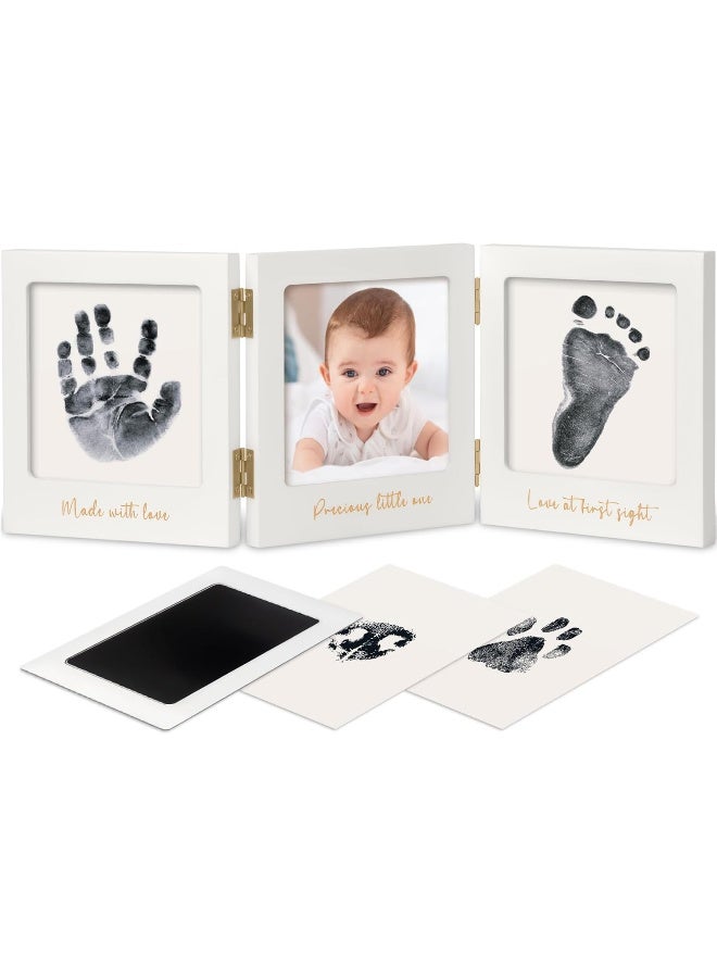 KeaBabies Inkless Baby Handprint and Footprint Kit for Newborn - Baby Footprint Kit, Newborn Keepsake Nursery Picture Frame, Dog Paw Print Maker, Personalized Gifts for New Mom, Mother's Day (White/Gold) - Image 1
