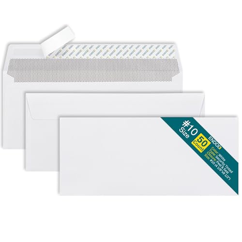 EnDoc #10 Envelopes Self Seal - 50/pack - 4 1/8 x 9 1/2 inch Letter Size - Business Envelopes #10 Peel & Seal Closure, Security Tinted for Invoices, Statements - Blank White 24LB Paper - Image 1
