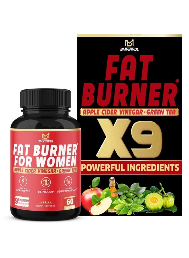 BMVINVOL Fat Burner for Women, 9-in-1 Powerful Blend of Apple Cider Vinegar, Green Tea, Garcinia Cambogia, Green Coffee Bean, White Kidney Bean, Coleus Forskohlii, Raspberry Ketones, Olive Leaf - Image 1
