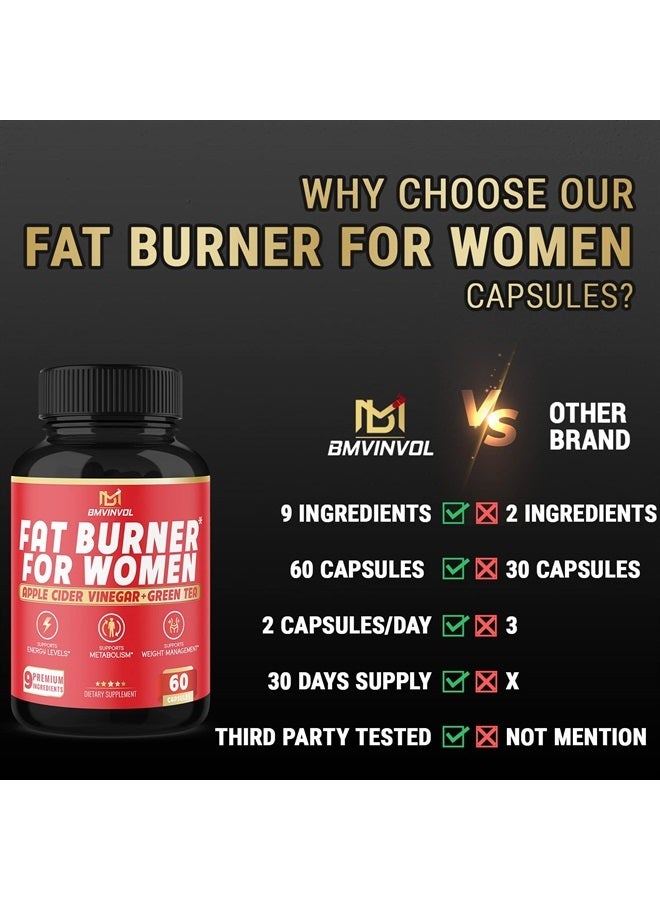 BMVINVOL Fat Burner for Women, 9-in-1 Powerful Blend of Apple Cider Vinegar, Green Tea, Garcinia Cambogia, Green Coffee Bean, White Kidney Bean, Coleus Forskohlii, Raspberry Ketones, Olive Leaf - Image 4