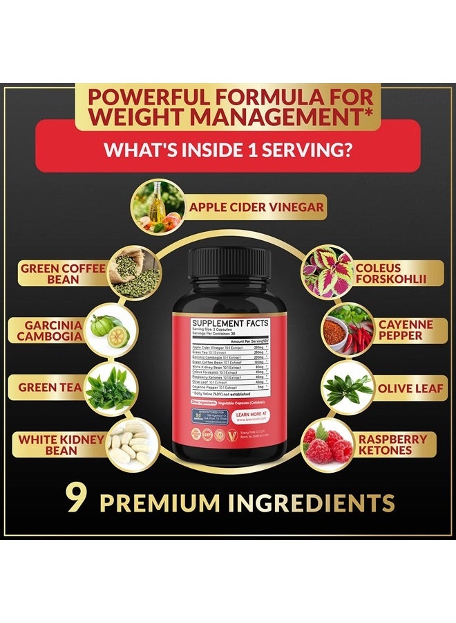 BMVINVOL Fat Burner for Women, 9-in-1 Powerful Blend of Apple Cider Vinegar, Green Tea, Garcinia Cambogia, Green Coffee Bean, White Kidney Bean, Coleus Forskohlii, Raspberry Ketones, Olive Leaf - Image 2