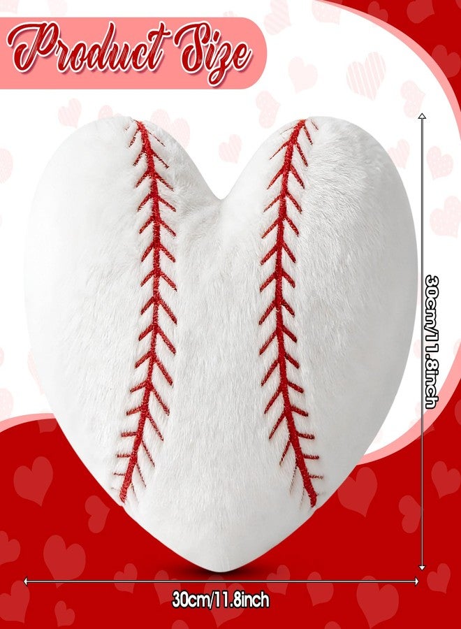 AKAIXI 2Pcs Valentines Embroidered Baseball Throw Pillow, 11 In Soft Fluffy Baseball Pillow, Stuffed Plush Heart Shape Baseball Pillow for Bedrooom Couch Bed Decoration, Gift for Baseball lover Player Team - Image 2