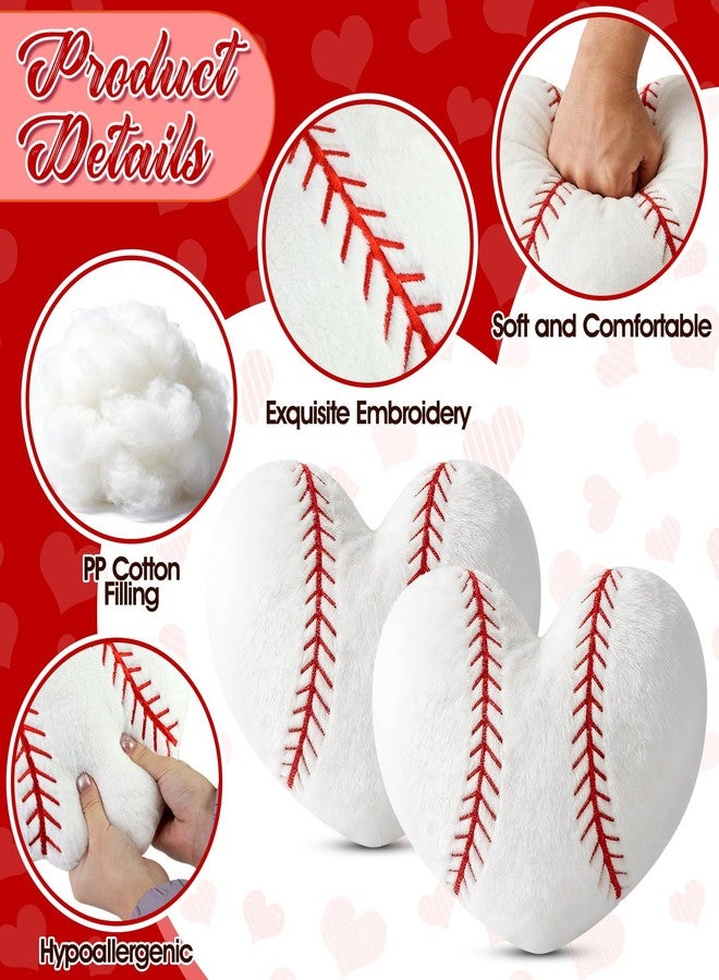 AKAIXI 2Pcs Valentines Embroidered Baseball Throw Pillow, 11 In Soft Fluffy Baseball Pillow, Stuffed Plush Heart Shape Baseball Pillow for Bedrooom Couch Bed Decoration, Gift for Baseball lover Player Team - Image 3