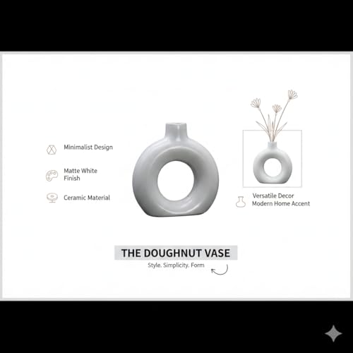 AABCO Modern Ceramic Ring Vase Pink Floral Stems, White, Decorative Flower Holder for Home (4 INCH) - Image 4