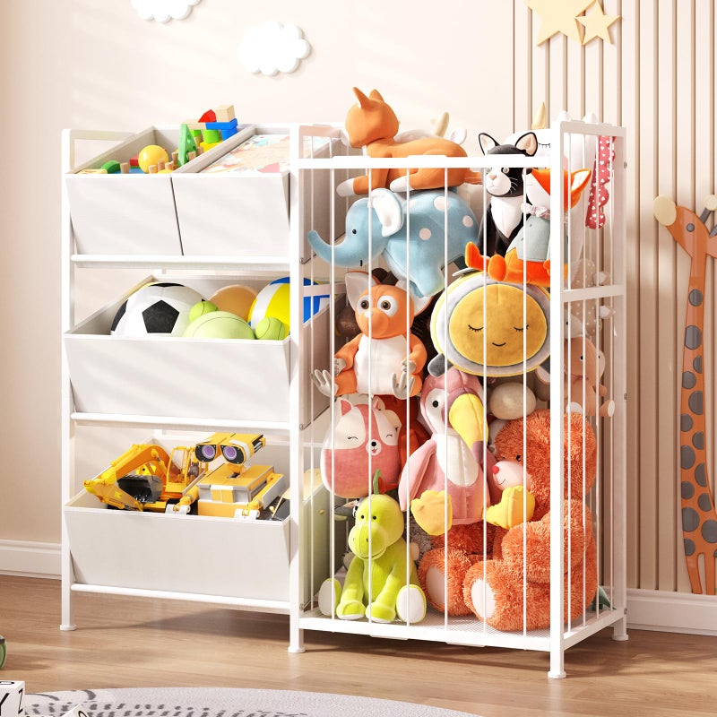 BBLIKE Kids Storage Organizer with 4 Removable Bins, Kids Storage Toy Shelf Organizer for Stuffed Animal Holder for Bedroom Playroom Nursery, White - Image 1