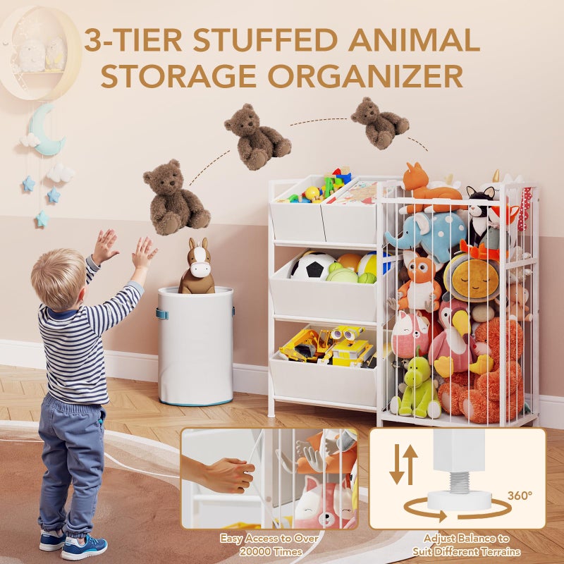BBLIKE Kids Storage Organizer with 4 Removable Bins, Kids Storage Toy Shelf Organizer for Stuffed Animal Holder for Bedroom Playroom Nursery, White - Image 2