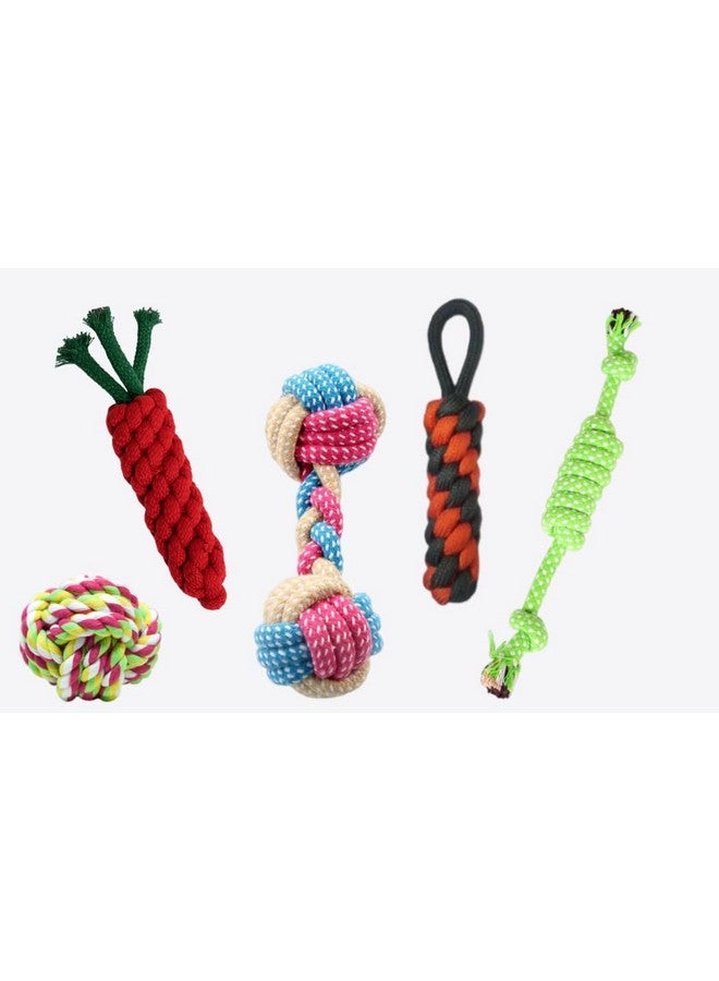 بت مجموعة ألعاب حبل الكلاب مكونة من 5 قطع من القطن الطبيعي، لعبة شد ومضغ قوية للكلاب، لعبة تفاعلية قوية للجراء للمضغ واللعب والتدريب على تنظيف الأسنان، أفضل هدية للكلاب الكبيرة والمتوسطة والصغيرة - Image 1