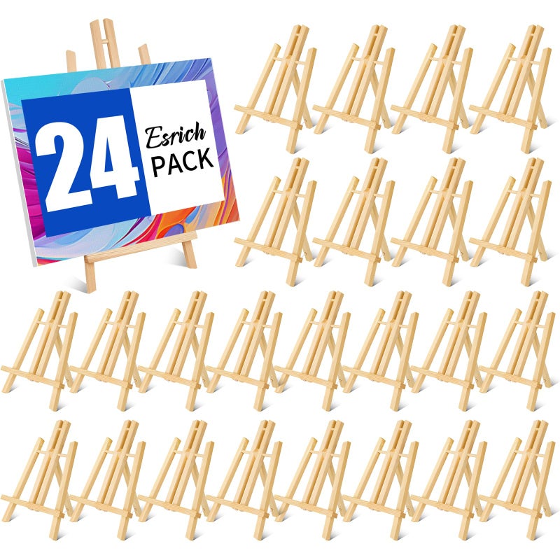ESRICH 24 Pack 11.8" Wood Easels,Tabletop Easel for Painting,Painting Party, Displaying Canvases, Kids Student Table School Desktop, Portable Canvas Photo Picture Sign Holder - Image 1