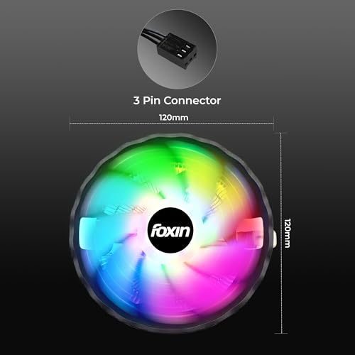 Foxin FCF 002 CPU Cooling Fan with Rainbow LED | CPU Cooler 120mm RGB Fan | Hydramatic Bearing | 1500 RPM & Airflow 48 CFM | 3-Pin | Compatible with Intel LGA1700/115X/1200 & AMD AM2/AM3/AM4/AM5 - Image 5