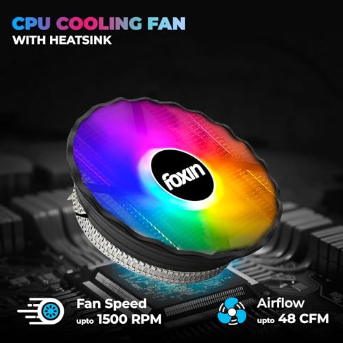 Foxin FCF 002 CPU Cooling Fan with Rainbow LED | CPU Cooler 120mm RGB Fan | Hydramatic Bearing | 1500 RPM & Airflow 48 CFM | 3-Pin | Compatible with Intel LGA1700/115X/1200 & AMD AM2/AM3/AM4/AM5 - Image 3
