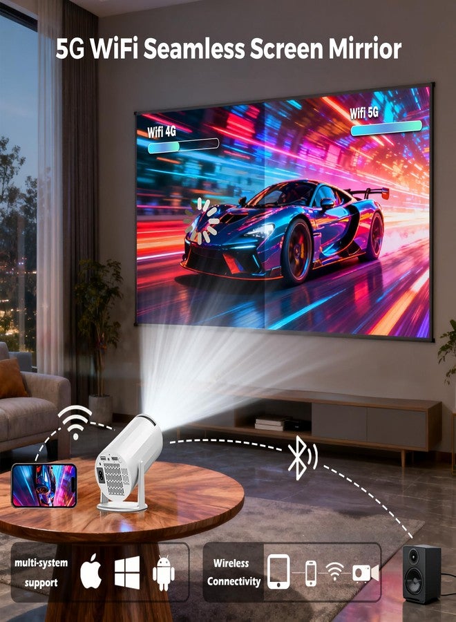 WellSonic Mini Projector with WiFi and Bluetooth, Portable Movie Projector Support 4K, Auto Keystone,210° Rotation, 130'' Screen Smart Projector Compatible with HDMI Phone TV Stick for Bedroom Outdoor - Image 3