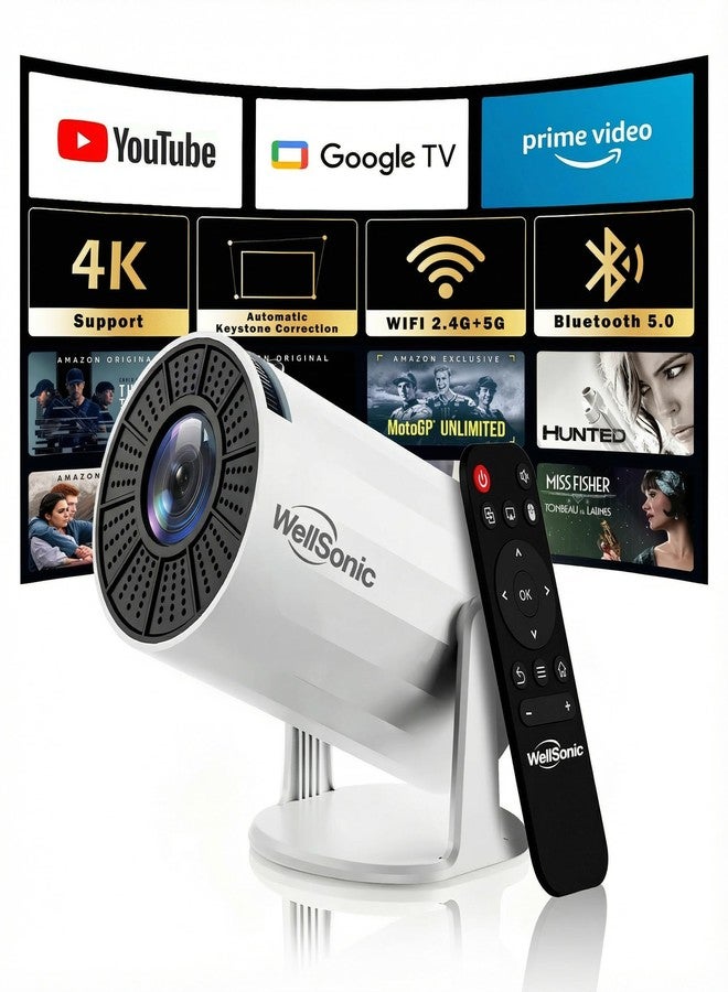 WellSonic Mini Projector with WiFi and Bluetooth, Portable Movie Projector Support 4K, Auto Keystone,210° Rotation, 130'' Screen Smart Projector Compatible with HDMI Phone TV Stick for Bedroom Outdoor - Image 1