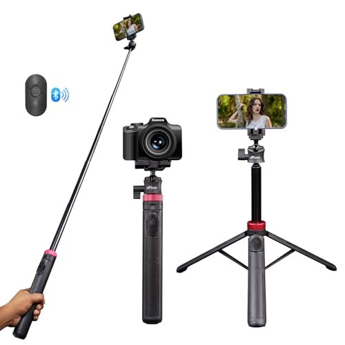 HIFFIN HTR-44 Selfie Stick Tripod 44" Extendable Phone Stand with Bluetooth Remote, 360° Ball Head, 2-in-1 Mobile Holder, Compatible with Mobile, Camera & Action Camera, Lightweight for Travel - Image 1