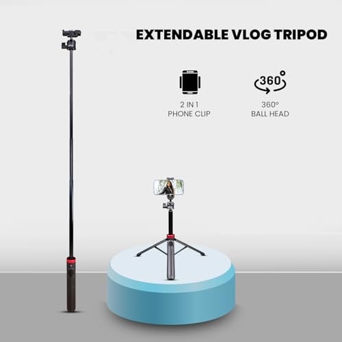HIFFIN HTR-44 Selfie Stick Tripod 44" Extendable Phone Stand with Bluetooth Remote, 360° Ball Head, 2-in-1 Mobile Holder, Compatible with Mobile, Camera & Action Camera, Lightweight for Travel - Image 2
