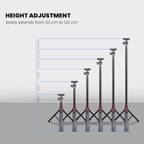 HIFFIN HTR-44 Selfie Stick Tripod 44" Extendable Phone Stand with Bluetooth Remote, 360° Ball Head, 2-in-1 Mobile Holder, Compatible with Mobile, Camera & Action Camera, Lightweight for Travel - Image 4