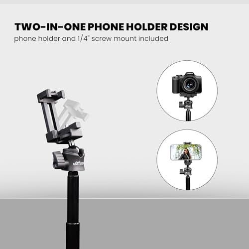 HIFFIN HTR-44 Selfie Stick Tripod 44" Extendable Phone Stand with Bluetooth Remote, 360° Ball Head, 2-in-1 Mobile Holder, Compatible with Mobile, Camera & Action Camera, Lightweight for Travel - Image 3