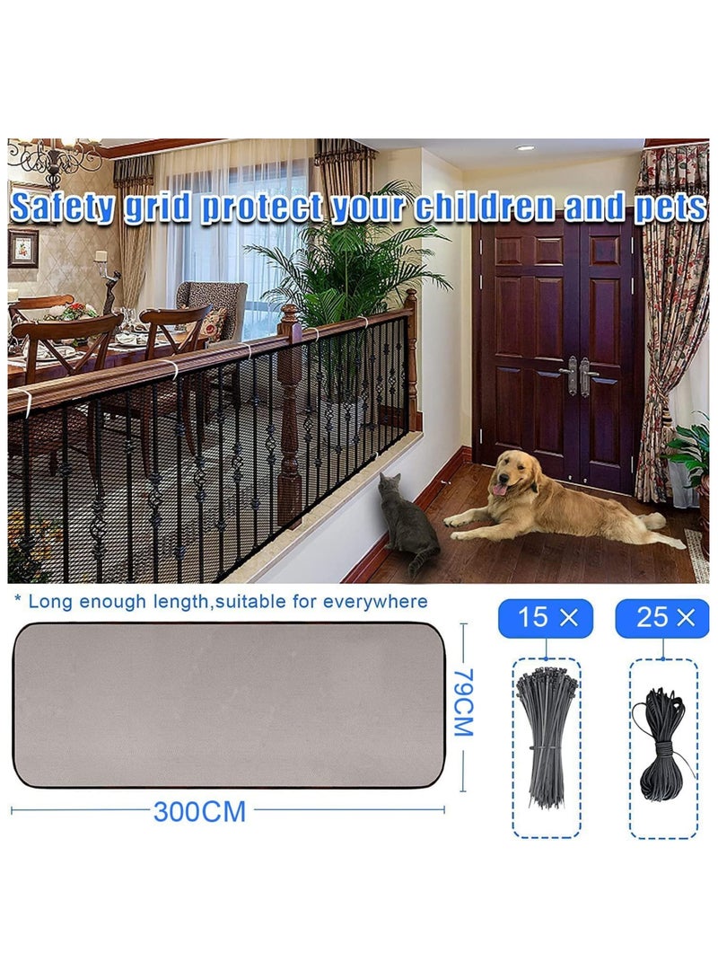 Stairway Net, Baby Safety Stairs Rail Nets, 300x79 Cm Durable Baby Proofing Stairs Rail Safety Net with No Drilling, Rail Balcony Banister Stair Mesh for Hild, Pet, Indoor, Outdoor (black) - Image 2