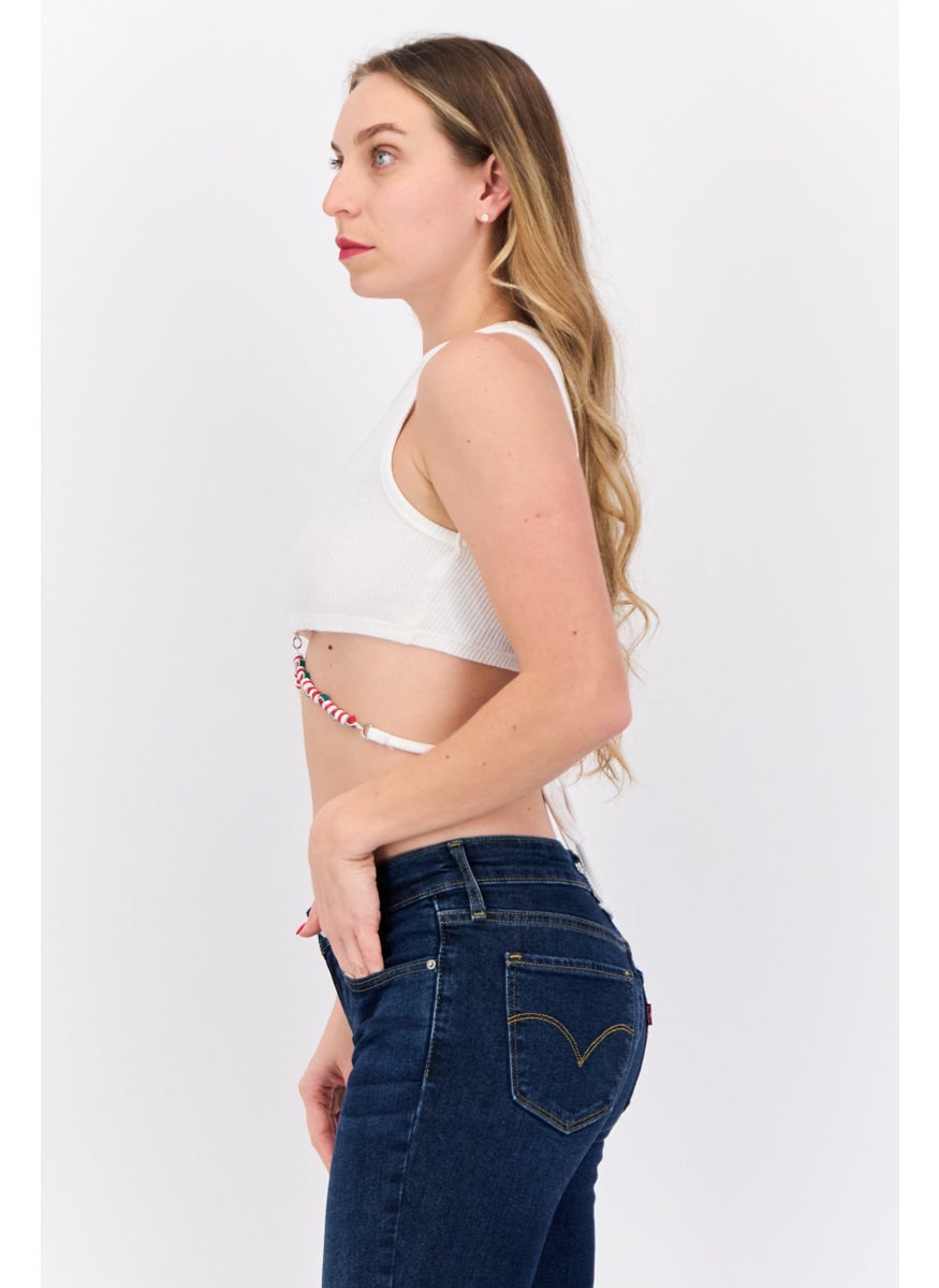 Bershka Women Crew Neck Sleeveless Textured Top, White  - Image 2