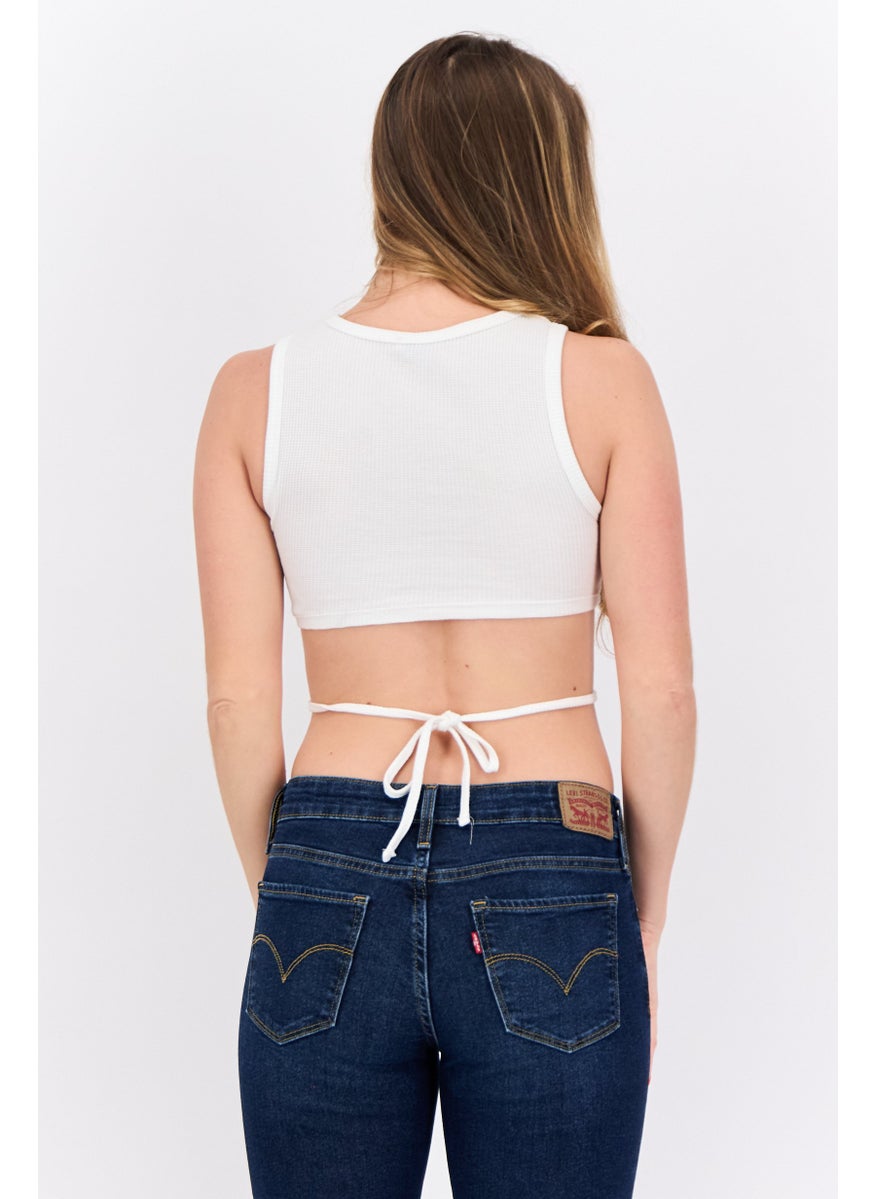 Bershka Women Crew Neck Sleeveless Textured Top, White  - Image 3