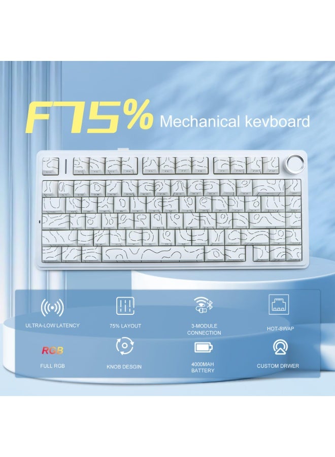 AULA F75 Gaming Keyboard Triple Mode Connected 75% Mechanical Keyboard with RGB Backlit Shine-Through Hot Swappable Keycaps and Knob  - Image 3