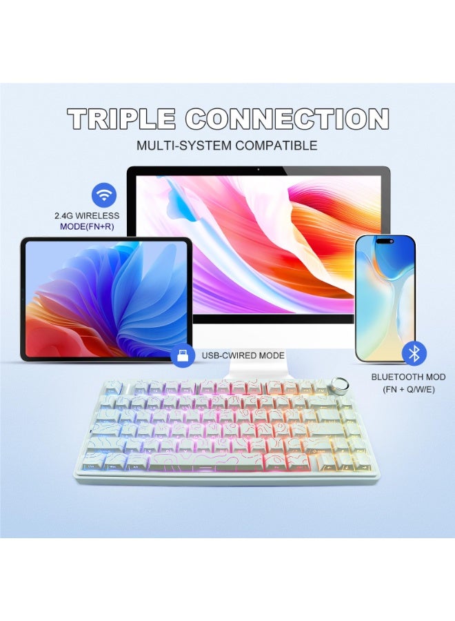 AULA F75 Gaming Keyboard Triple Mode Connected 75% Mechanical Keyboard with RGB Backlit Shine-Through Hot Swappable Keycaps and Knob  - Image 4