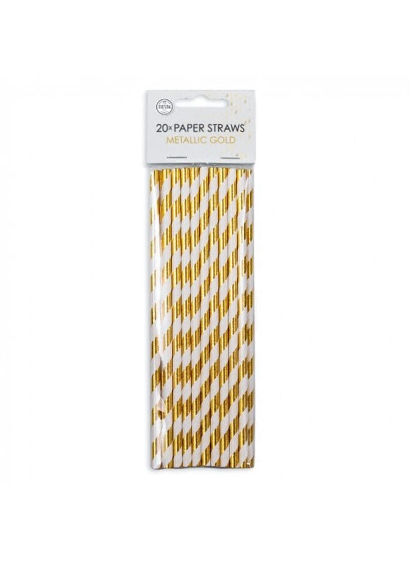 Paper Straws Striped Gold Metallic Party Supplies 20-Pack
