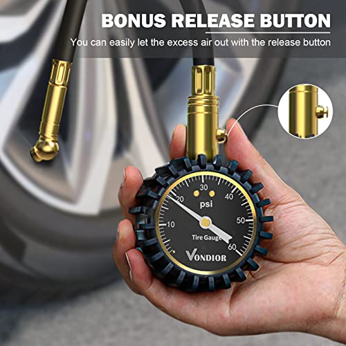 Vondior مقياس ضغط الإطارات فوندور مع أنبوب (0-60 PSI) - Image 3