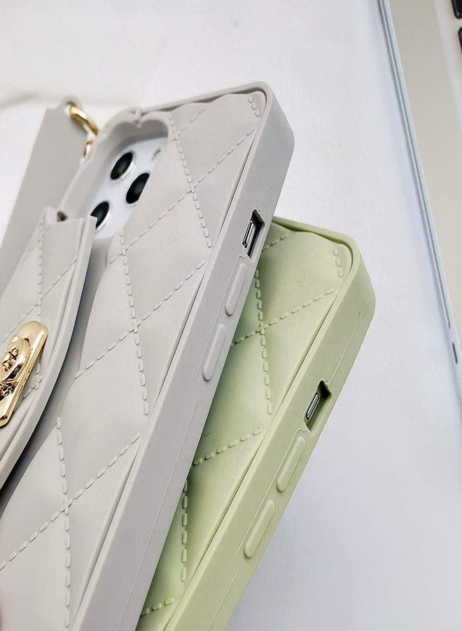 أوميو جراب محفظة فاخر من أوميو لهاتف آيفون 16 برو ماكس، مزود بحامل بطاقات وسلسلة طويلة مزينة باللؤلؤ، مع حبل كتف وحزام معصم، مصنوع من السيليكون الناعم، مناسب للنساء والفتيات، لون رمادي. - Image 4