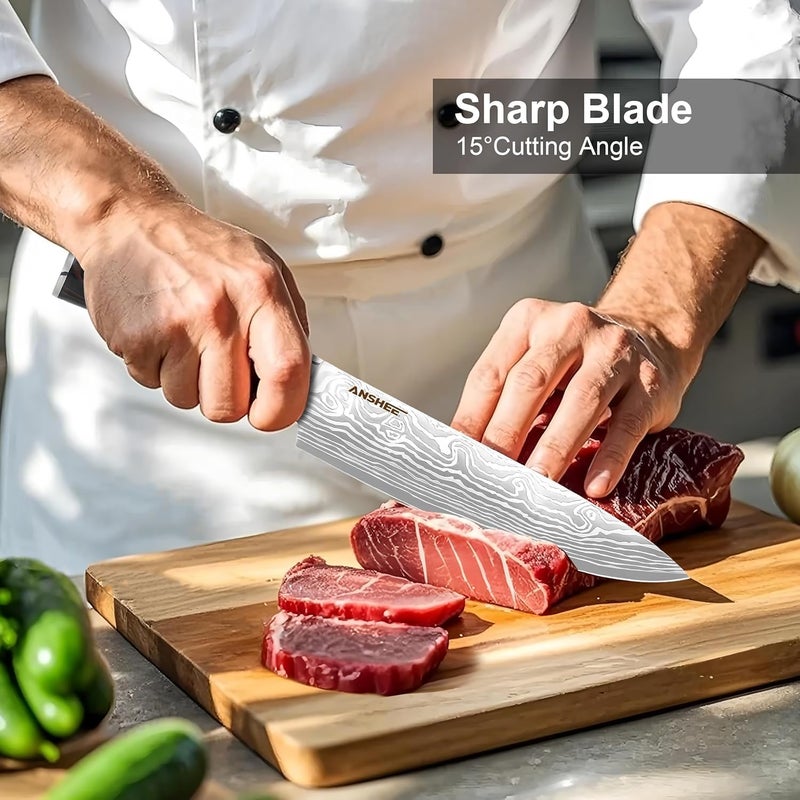 anshee 8 Inch Japanese Gyuto Chef Knife with Sheath - High Carbon Stainless Steel Ultra Sharp Blade, Professional Kitchen Knife for Meat, Vegetables&Fruits with Sheath&Gift Box(Home Cooks&Restaurants) - Image 3