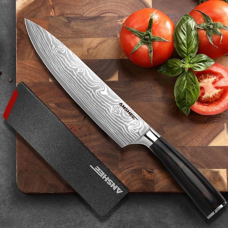 anshee 8 Inch Japanese Gyuto Chef Knife with Sheath - High Carbon Stainless Steel Ultra Sharp Blade, Professional Kitchen Knife for Meat, Vegetables&Fruits with Sheath&Gift Box(Home Cooks&Restaurants) - Image 2