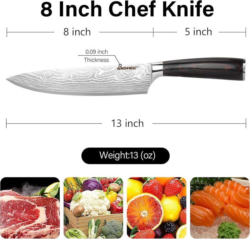 anshee 8 Inch Japanese Gyuto Chef Knife with Sheath - High Carbon Stainless Steel Ultra Sharp Blade, Professional Kitchen Knife for Meat, Vegetables&Fruits with Sheath&Gift Box(Home Cooks&Restaurants) - Image 4