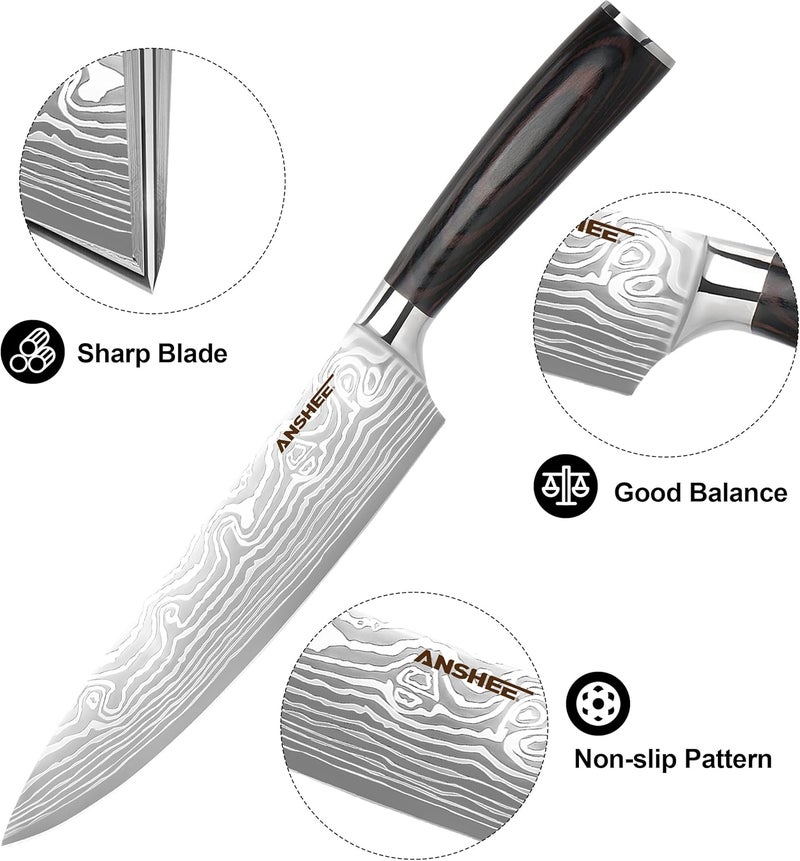 anshee 8 Inch Japanese Gyuto Chef Knife with Sheath - High Carbon Stainless Steel Ultra Sharp Blade, Professional Kitchen Knife for Meat, Vegetables&Fruits with Sheath&Gift Box(Home Cooks&Restaurants) - Image 5