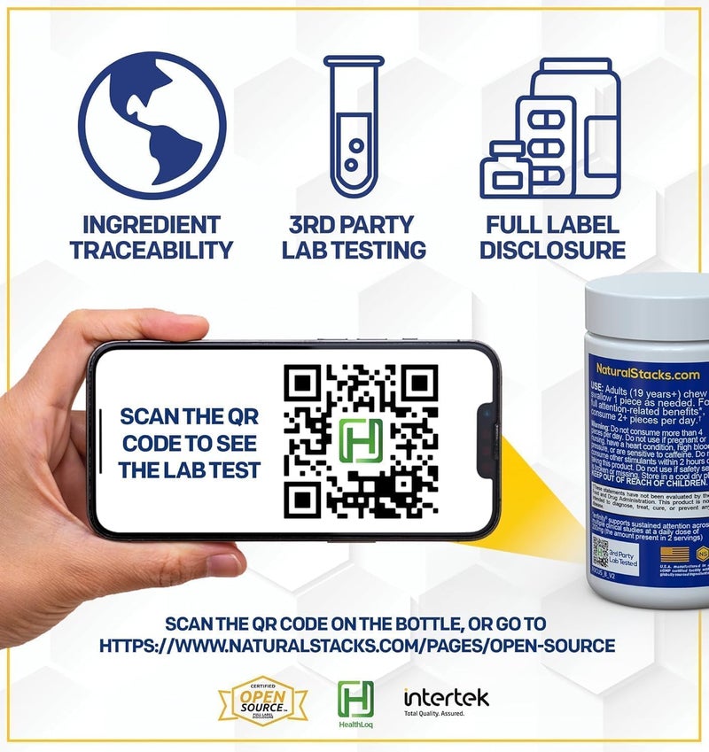 Natural Stacks لقيمات التركيز من NATURAL STACKS للإنتاجية والإدراك مكمل باراكساثين المختبر سريرياً سريع المفعول تحفيز نظيف مكمل خالي من الكافيين للتعلم 30 حبة بطيخ بالنعناع - Image 5