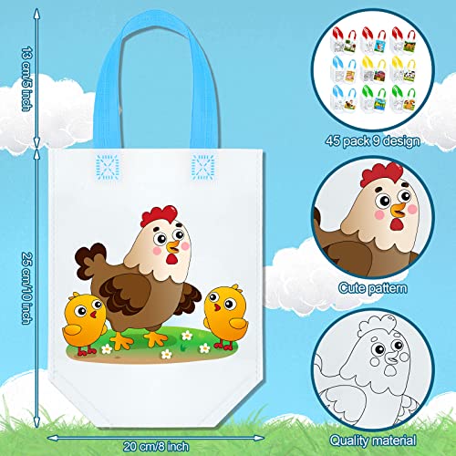 Kacctyen 45 Pcs Farm Animals Color Your Own Goodie Bags Craft Bulk Reusable Coloring Art Party Favor Paint Graffiti Bags for Farm Theme Barnyard Birthday 9 Styles - Image 5