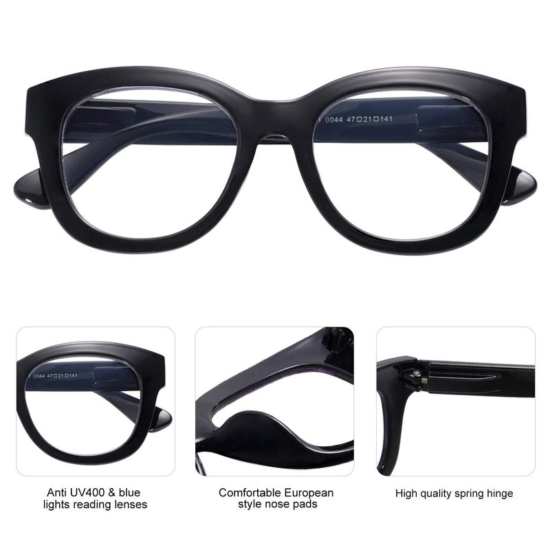 AMOMOMA 3 Pack Retro Oversized Reading Glasses for Women Blue Light Blocking Computer Readers Spring hinge AM6003 with Black+Brown+Blue Tortoise Frame 1.00 x - Image 4