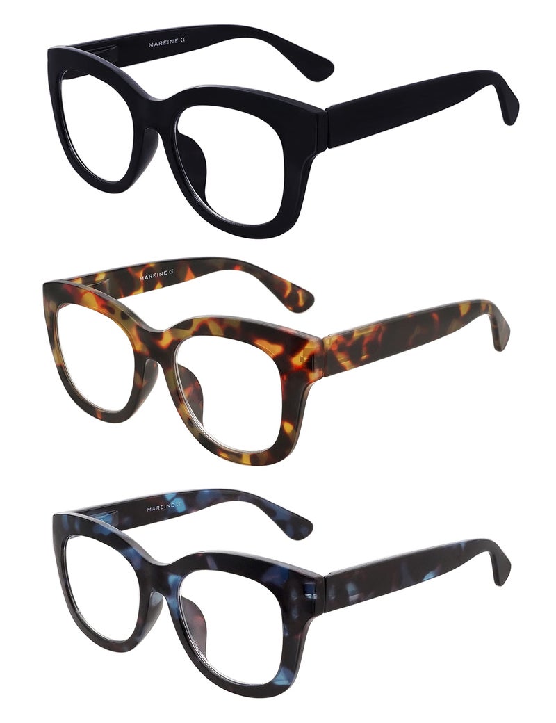 AMOMOMA 3 Pack Retro Oversized Reading Glasses for Women Blue Light Blocking Computer Readers Spring hinge AM6003 with Black+Brown+Blue Tortoise Frame 1.00 x - Image 3