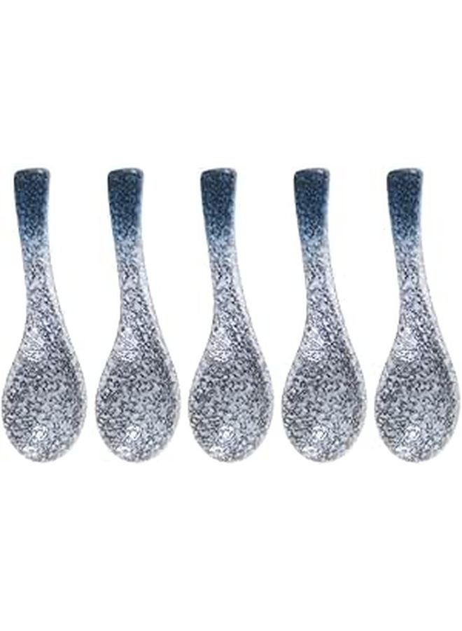 Blue Ceramic Soup Spoons 5pcs Multipurpose Kitchen Utensils For Home And Restaurant Use - Image 1