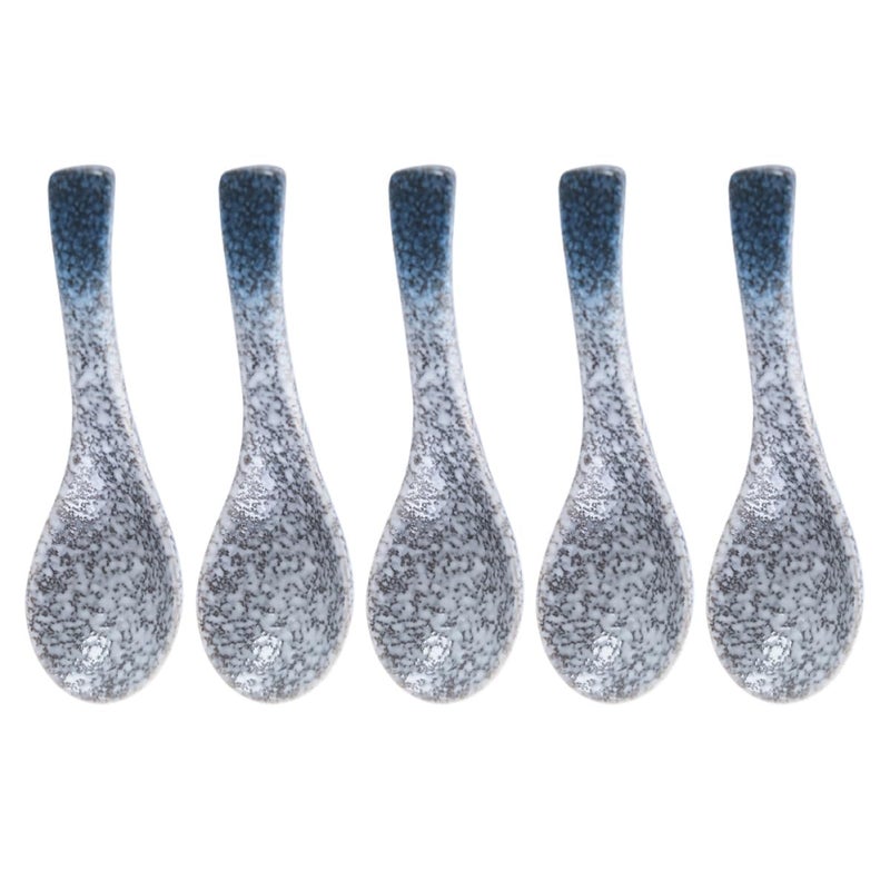 Blue Ceramic Soup Spoons 5pcs Multipurpose Kitchen Utensils For Home And Restaurant Use - Image 2