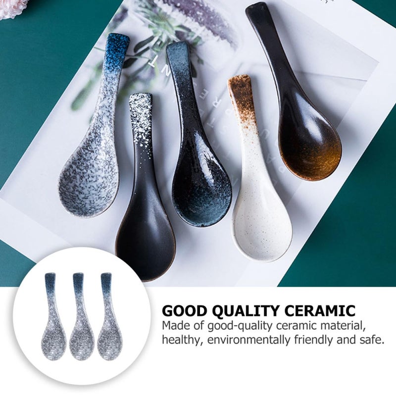 Blue Ceramic Soup Spoons 5pcs Multipurpose Kitchen Utensils For Home And Restaurant Use - Image 4