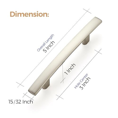 Ravinte 30 Pack Cabinet Handles Brushed Nickel Cabinet Pulls Kitchen Cabinet Handles,Curved Drawer Pulls in 5-3/16 Inch Length with 3 Inch Hole Center Arch Kitchen Cabinet Hardware - Image 3