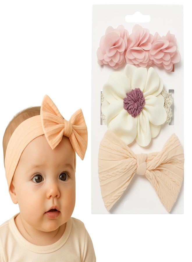 BellaStella 3 Pcs Comfortable & Stretchable Hairbands with Beautiful Bow and Flower Designs - Ideal for Infants & Toddlers Hair Accessories for Kids (Multicolor-3, Large) - Image 1